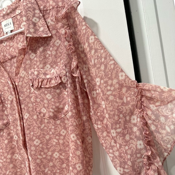Misa Los Angeles Aeryn Floral Chiffon Button Front Ruffle Top - Picture 9 of 10